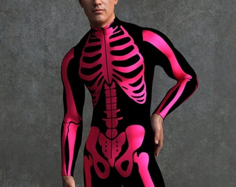 Men's Skeleton Bodysuit, Gothic Halloween Costume Men, X-Ray Skeleton Costume Men, Halloween Catsuit for Adults, Skeleton Costume Man