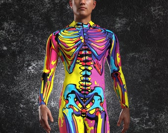 Colorful Skeleton Costume, Mens Halloween Bodysuit, Halloween Costume Men Unique, Skeleton Halloween Costume, Skeleton Costume Adult Men