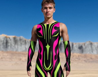 Rave Romper voor mannen, UV Neon Mannelijke Romper, Disco Rave Outfit, Festival Party Mannen Romper, Performance Man Romper, Mannelijke Rave Festival Romper