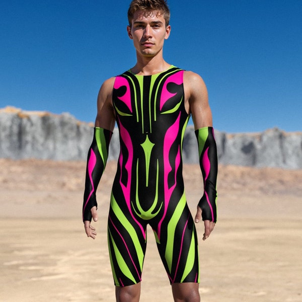 Rave Romper For Men, UV Neon Male Romper, Disco Rave Outfit, Festival Party Men Romper, Performance Man Romper, Male Rave Festival Romper