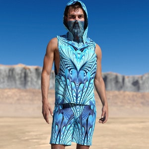 Male Festival Hooded Set, Rave Outfit Men, Festival Outfit Men, Rave Shirt Set Man, Festival Set For Men, Men Rave Clothing, Rave Male Set