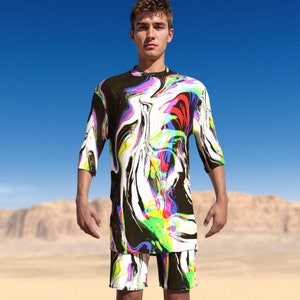 Festival Shirt Set Man, Rave Outfit Men, Men&#39;s Festival Disco Set, Men Rave Clothing, Rave Set For Men, Trippy Set Men, Festival Costume Men
