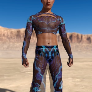 Festival Mesh Set, Rave Male Set, Men Rave Set, Festival Male Crop Set, Transparent Rave Set, Festival Party Set, Performance Men Rave Set