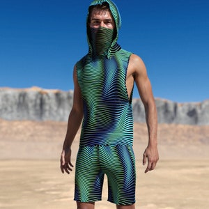 Male Festival Hooded Set, Rave Outfit Men, Performance Set, Festival Outfit Men, Rave Tank Set Man, Festival Set For Men, Men Rave Clothing