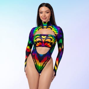 Regenbogen Schmetterling Trikot: Rave Body mit offenem Herzen
