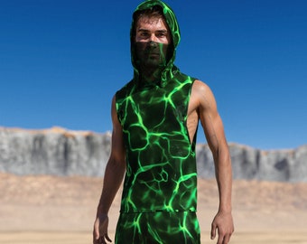 Festival Outfit Men, Rave Tank Set Man, Festival Set For Men, Men Rave Clothing, Male Festival Hooded Set, Rave Outfit Men, Psychedelic Set