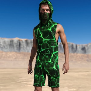 Festival Outfit Men, Rave Tank Set Man, Festival Set For Men, Men Rave Clothing, Male Festival Hooded Set, Rave Outfit Men, Psychedelic Set