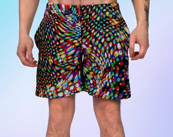 Psychedelic Kaleidoscope Men's Rave Shorts – Festival Clothing Bottom, Trippy EDM Dancewear, Psytrance Party Outfit