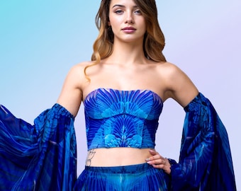 Blå djurmönstrad bandeau-topp: Festival Rave-outfit
