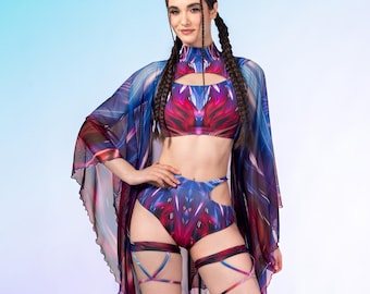 Metagalactic Rave Kimono Set: Psychedelic Festival Outfit