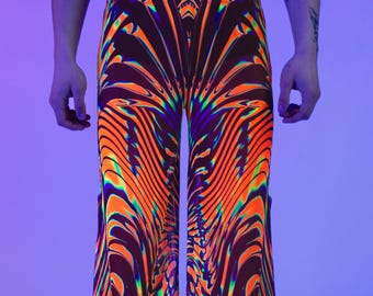 Blacklight UV Festival Split Pants – Psytrance Rave Clothing Bottom, Neon EDM Dancewear, Club Party Style