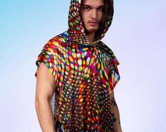 Psychedelic Kaleidoscope Unisex Hooded Rave Top – Festival Clothing, Trippy EDM Dancewear, Psytrance Club Party Outfit