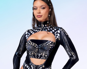 Open-Heart Rave Bodysuit: Long Sleeve Festival Leotard