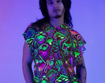 UV Reactive Psychedelic Unisex Hooded Rave Top – Psytrance Festival Clothing, Neon EDM Dancewear, Trippy Club Party Outfit