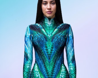 Traje de fiesta con estampado acuático de sirena