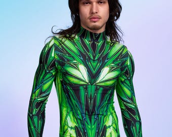 Futuristic Green Rave Costume for Men – Cyber Festival Outfit, EDM Dancewear, Techno Party Look