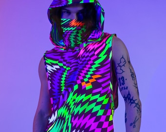 Trippy Neon Festival Muscle Top for Men – Psychedelic Rave Clothing, EDM Dancewear, Club Party Style