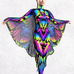 Neon Costume Set UV Light Outfit Rave Costume Set Woman Performance Set Woman Festival UV Light Outfit Futuristic Rave Outfit Woman