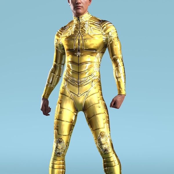 Golden Droid Costume Men, Robot Costume Men, Festival Costumes Men, Rave Costume, Male Festival Bodysuit, Matching Costumes, Couple Costume