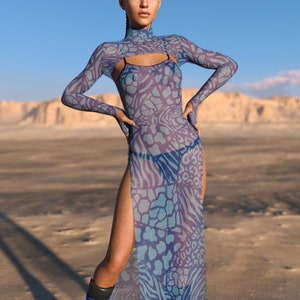 Womens Sheer Festival Shrug Long Dress, Sheer Festival Long Dress For Women, Mesh Festival Outfit For Women, Festival Dress, Rave Outfit
