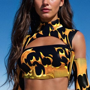 Flame Festival Top, Burning Man Festival Top, Rave Party Crop Top, Cutout Rave Top, Festival Crop Party Top, Party Top, Rave Outfit Woman