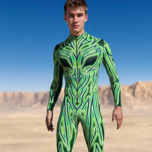 Tuta fluorescente da uomo, costume da performance da uomo, costume riflettente UV, costumi da festival da uomo, costume da rave da uomo, tuta da festival, abbigliamento da rave