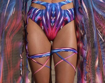 Metagalactic Cutout Rave Shorts: High Waisted Festival Outfit