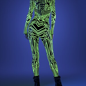 Erwachsenen Festival Kostüm für Frauen, Neon Kostüm Frau, UV-Licht reflektierendes Festival Kostüm, Neon Bodysuit für Frau, Festival Party Kostüme Bild 5