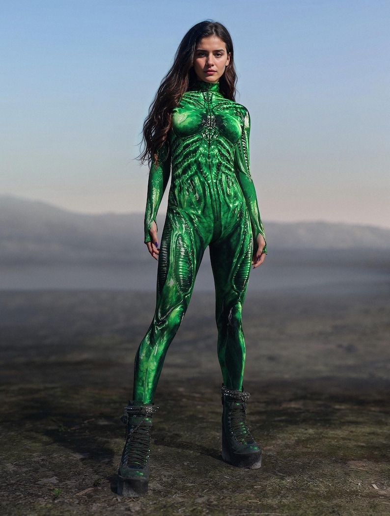Exomorph Green Bodysuit: Futuristic Alien Costume - Festival Outfit - Etsy