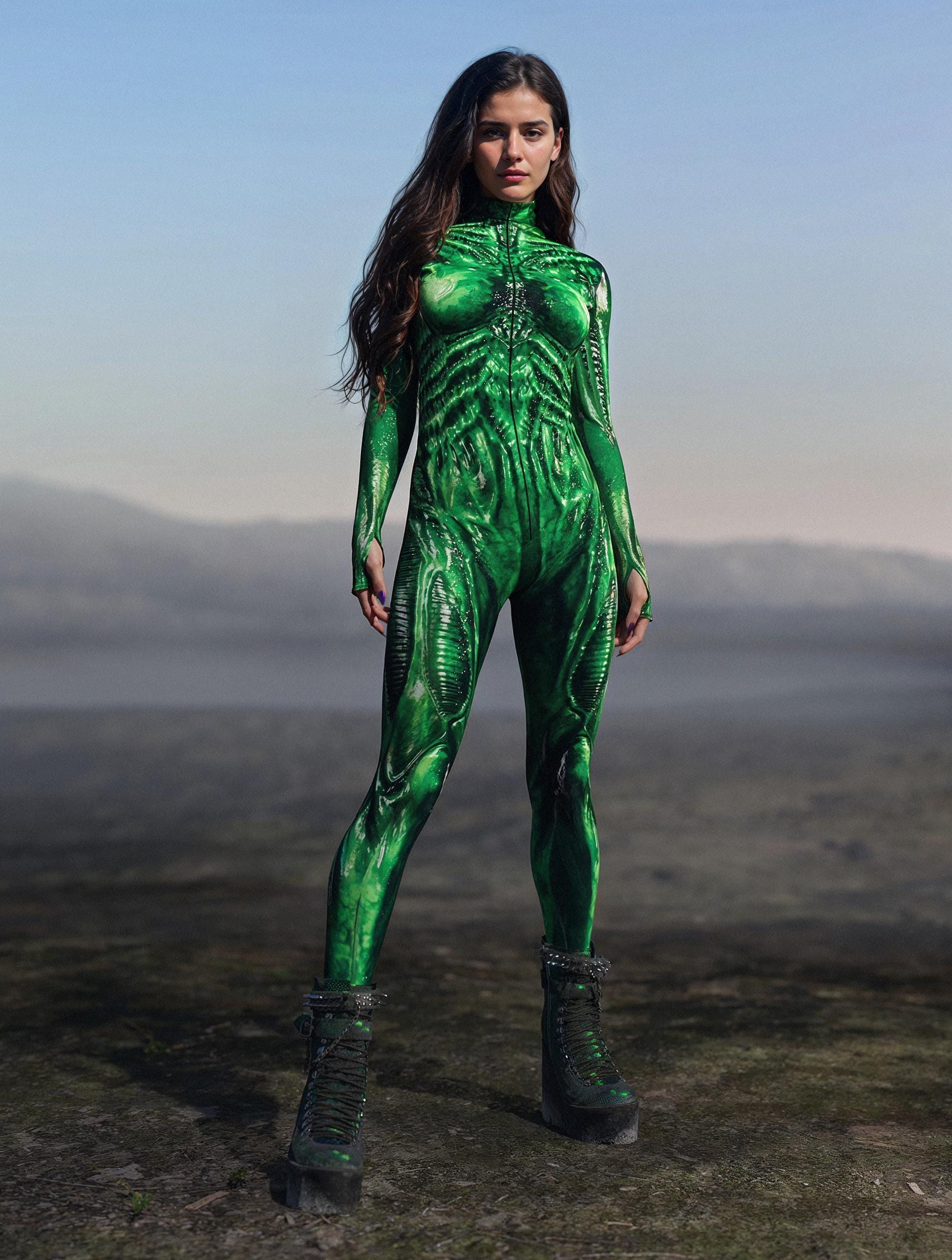 Exomorph Green Bodysuit: Futuristic Alien Costume - Festival Outfit - Etsy