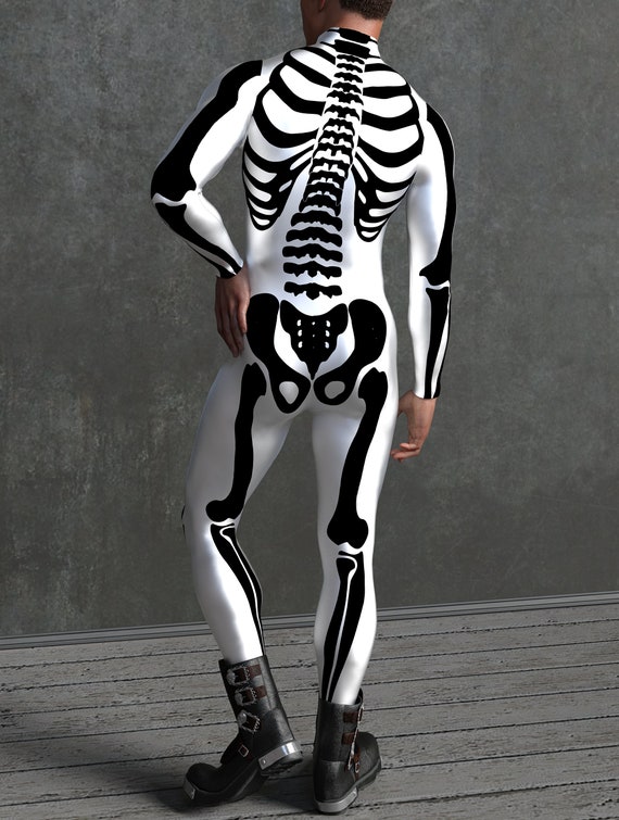 Black & White Skeleton Costume Men, Adult Skeleton Bodysuit, Funny