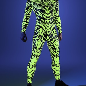 Costume neon, costume rave maschile, costume da festival maschile, costume con luce UV, costume da festival musicale, costume psichedelico, costume da uomo psichedelico