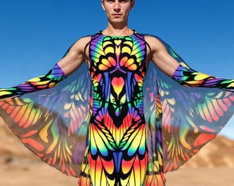 Men's Rainbow Romper: Pride Jumpsuit with Matching Gloves