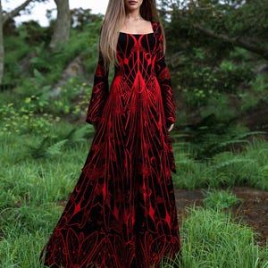 Black Goth Dress, Rave Black Outfit Woman, Gothic Witch Dress, Festival Dress Women, Gothic Dress Women, Witchy Red Dress, Hooded Goth Dress image 2