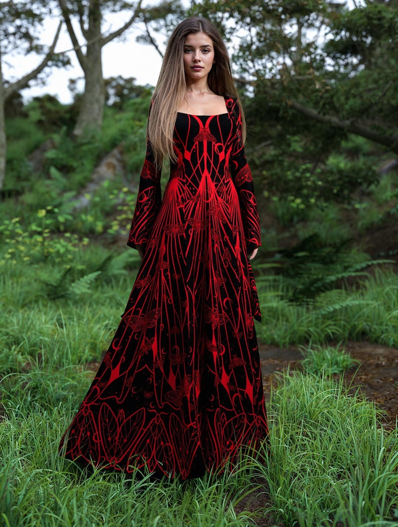 Black Goth Dress, Rave Black Outfit Woman, Gothic Witch Dress, Festival Dress Women, Gothic Dress Women, Witchy Red Dress, Hooded Goth Dress image 2