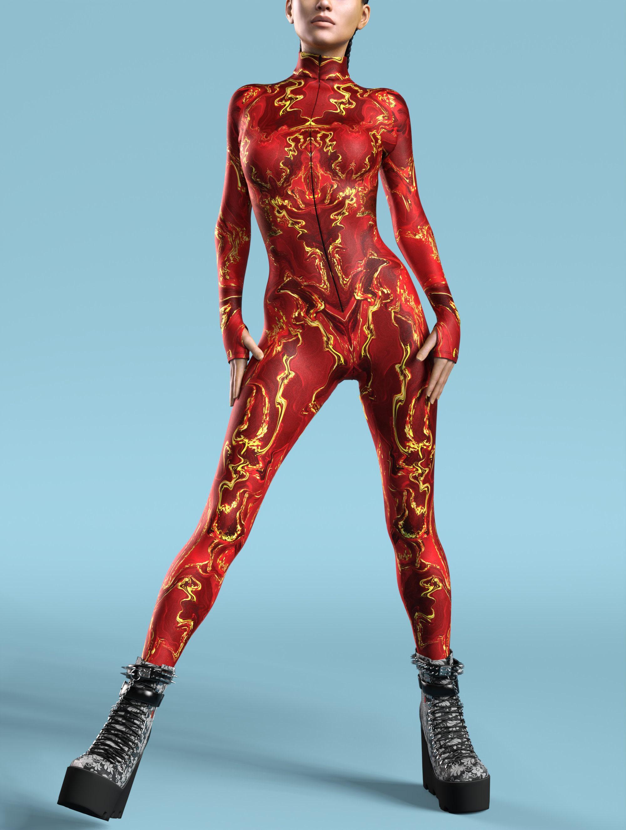 Psychedelic Rave Costume: Red & Gold Print Stretch Festival Outfit - Etsy