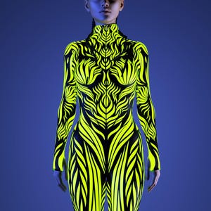 Festival Costume Woman Unique, UV Light Reflective Festival Costume, Adult Rave Costume For Women, Shego Costume, Sexy Neon Costumes Women