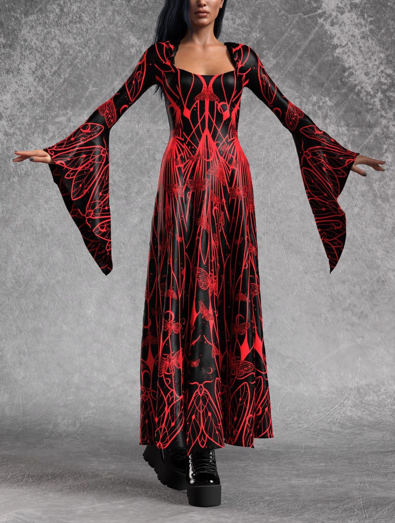 Black Goth Dress, Rave Black Outfit Woman, Gothic Witch Dress, Festival Dress Women, Gothic Dress Women, Witchy Red Dress, Hooded Goth Dress image 5