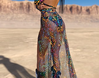 Transparent Rave Long Skirt, Rave Mesh Sheer Skirt, Rave Long Loose Skirt, Festival Disco Skirt, Festival Mesh Skirt, Sexy Woman Mesh Skirt