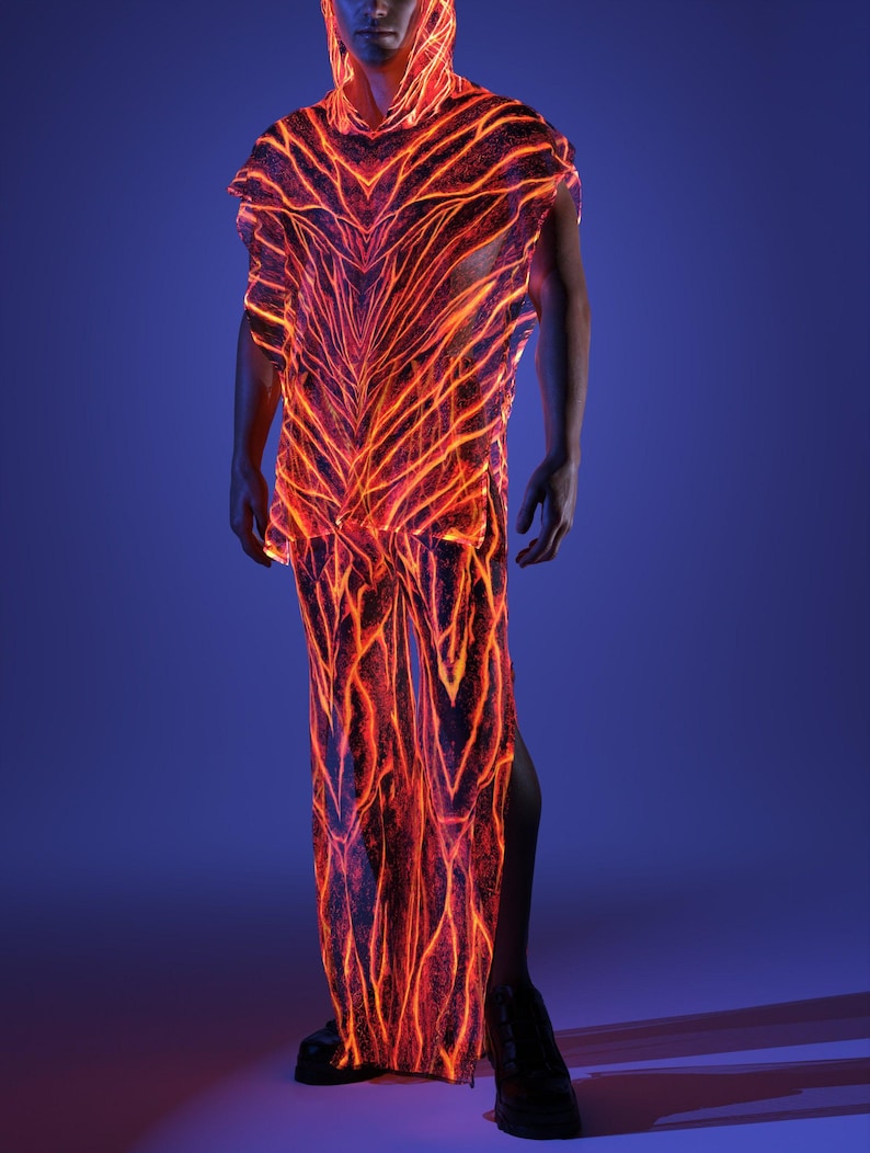 Rave Hooded Male Top, Festival Mesh Top, Performance UV Top, Mesh Male ...