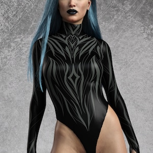 Festival Cheeky Bodysuit, Gothic Clothing Women, Gothic Bodysuit Women, Sexy Long Sleeve Bodysuit, Black Bodysuit Woman, Party Outfit Woman