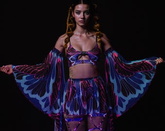 UV Rave Set, Festival Outfit For Women, Trippy Rave Set, UV Festival Clothing, UV Festival Sexy Set, Buckle Angel Set, Festival Fashion