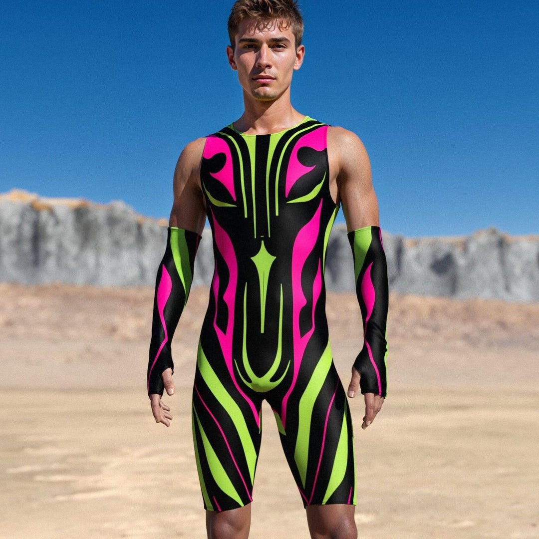 Neon Rave Fits Men UV Neon Rave Romper for Men: Buzzsaw Hybrid Festival Outfit - Etsy