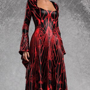 Black Goth Dress, Rave Black Outfit Woman, Gothic Witch Dress, Festival Dress Women, Gothic Dress Women, Witchy Red Dress, Hooded Goth Dress image 4
