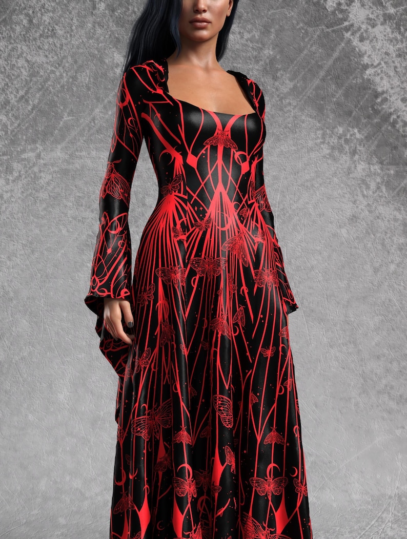 Black Goth Dress, Rave Black Outfit Woman, Gothic Witch Dress, Festival Dress Women, Gothic Dress Women, Witchy Red Dress, Hooded Goth Dress image 4