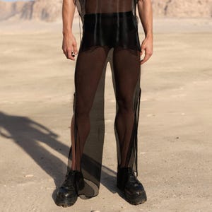 レイブメッシュメンズパンツ、フェスティバルメッシュパンツ、パフォーマンスUVパンツ、メッシュパンツ、バーニングメンズパンツ、レイブフェスティバル男性用衣装、男性用レイブ衣装