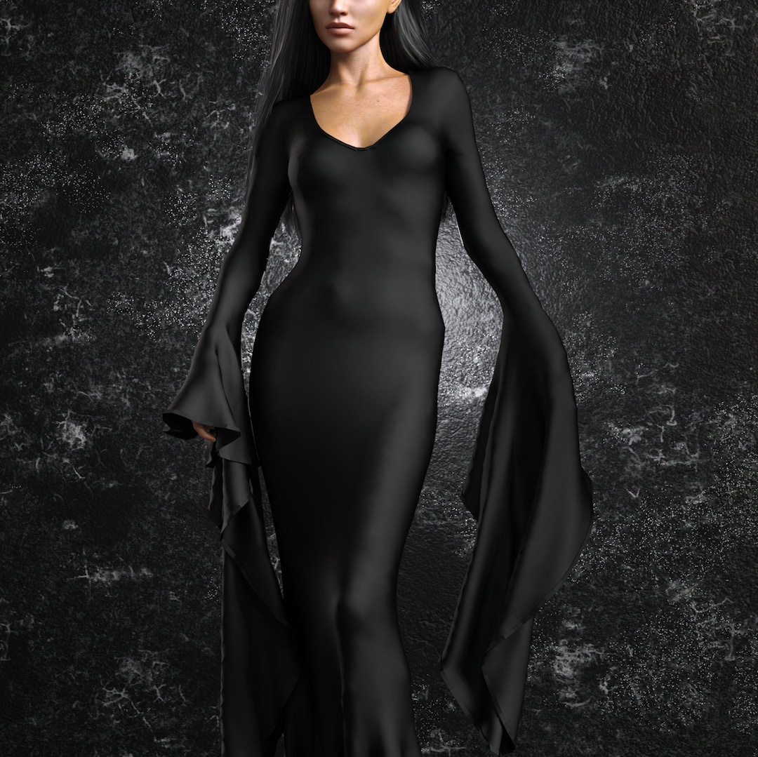 Morticia Long Dress Women, Black Vampire Halloween Dress, Witch Dress