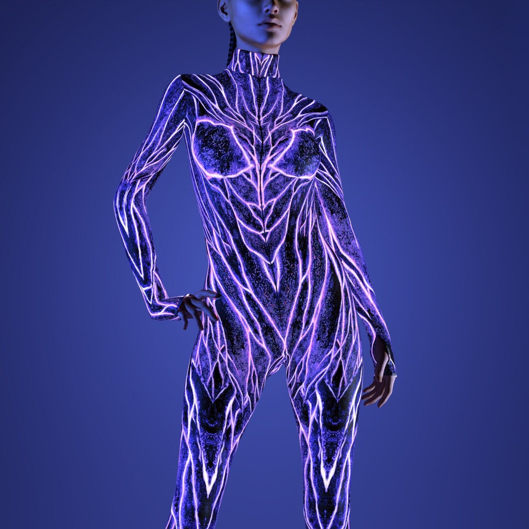 UV Lights Bodysuit, Neon Costume Woman, Festival Costume, Performance
