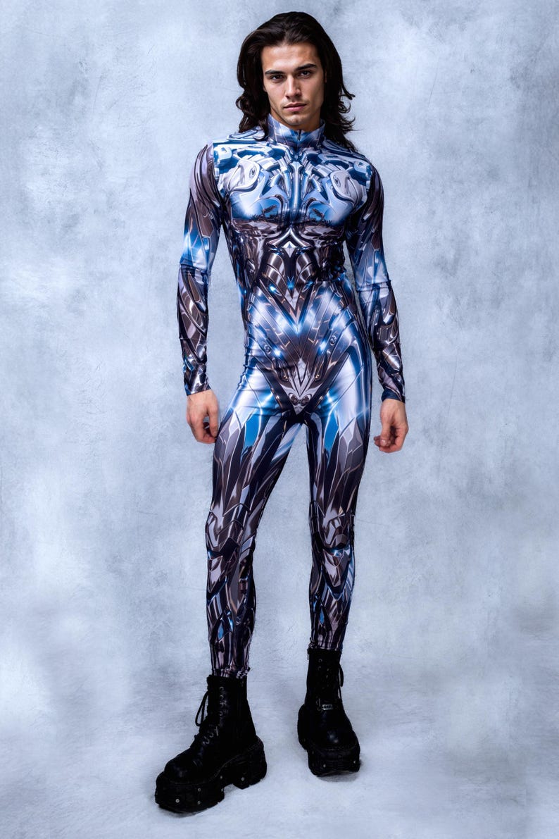 Cyber Rave Cyber Rave Bodysuit: Silver Armor Costume - Men's Festival Wear - Etsy