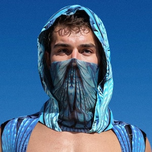 Male Rave Hood, Festival Hood For Men, Male Performance Set, Festival Outfit Man, Male Trippy Hood, Male Festival Costume, Party Set For Men